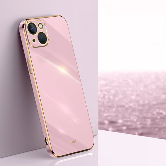 For iPhone 15 Plus XINLI Straight Edge 6D Electroplate TPU Phone Case(Cherry Purple)