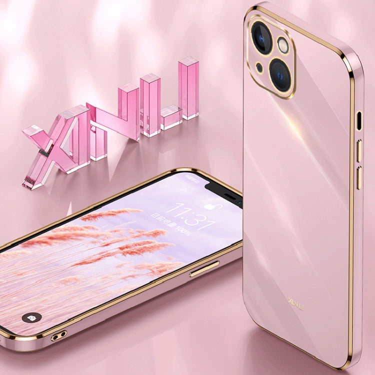 For iPhone 15 Plus XINLI Straight Edge 6D Electroplate TPU Phone Case(Pink) - iPhone 15 Plus Cases by XINLI | Online Shopping UK | buy2fix