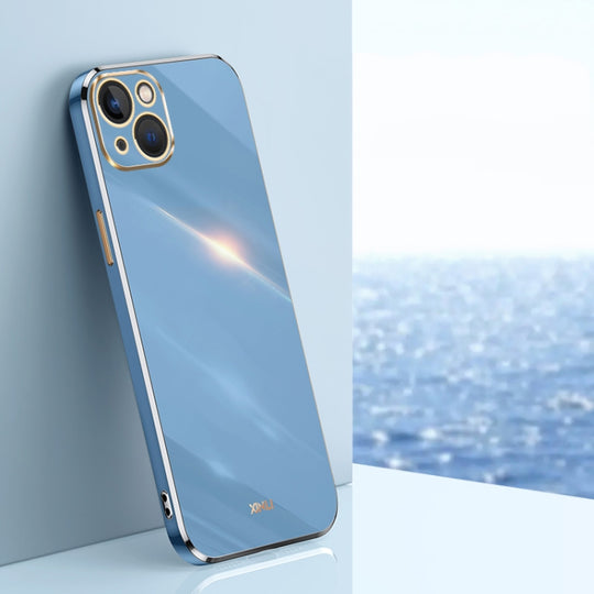 For iPhone 15 XINLI Straight Edge 6D Electroplate TPU Phone Case(Celestial Blue)