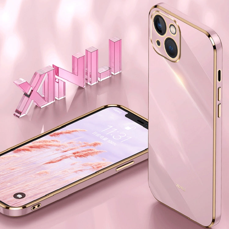 For iPhone 15 XINLI Straight Edge 6D Electroplate TPU Phone Case(Pink) - iPhone 15 Cases by XINLI | Online Shopping UK | buy2fix