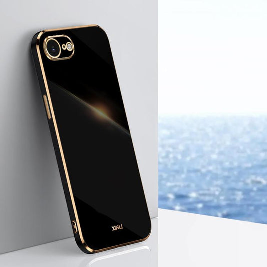 For iPhone 16e XINLI Straight Edge 6D Electroplate TPU Phone Case(Black) - iPhone 16e Cases by XINLI | Online Shopping UK | buy2fix