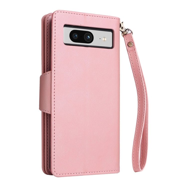 For Google Pixel 8 Rivet Buckle 9 Cards Three Fold Leather Phone Case(Rose Gold) by buy2fix