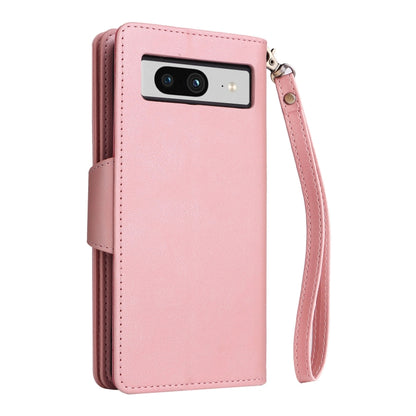For Google Pixel 8 Rivet Buckle 9 Cards Three Fold Leather Phone Case(Rose Gold) by buy2fix