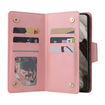 For Google Pixel 8 Rivet Buckle 9 Cards Three Fold Leather Phone Case(Rose Gold) by buy2fix
