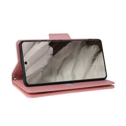 For Google Pixel 8 Rivet Buckle 9 Cards Three Fold Leather Phone Case(Rose Gold) by buy2fix