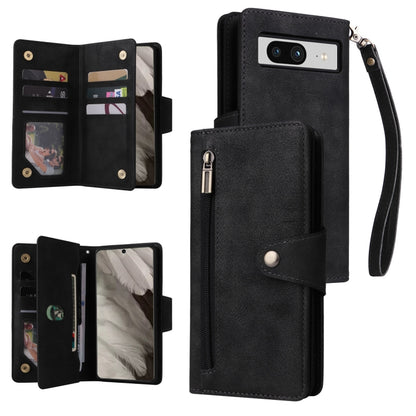 For Google Pixel 8 Rivet Buckle 9 Cards Three Fold Leather Phone Case(Black) by buy2fix