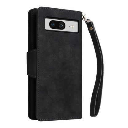 For Google Pixel 8 Rivet Buckle 9 Cards Three Fold Leather Phone Case(Black) by buy2fix