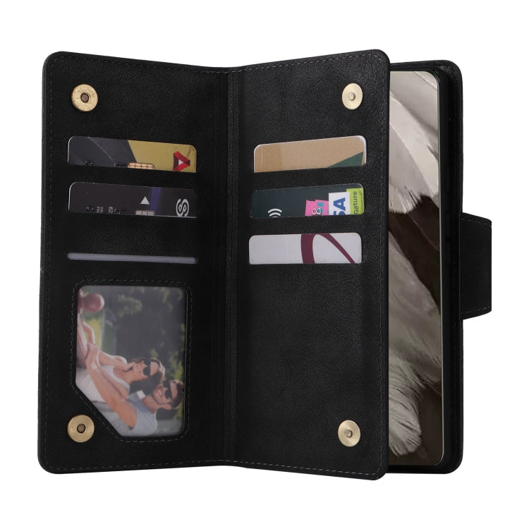 For Google Pixel 8 Rivet Buckle 9 Cards Three Fold Leather Phone Case(Black) by buy2fix