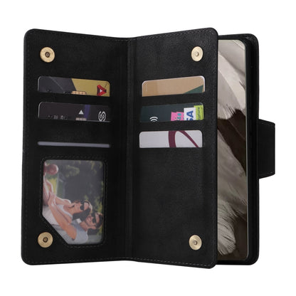 For Google Pixel 8 Rivet Buckle 9 Cards Three Fold Leather Phone Case(Black) by buy2fix