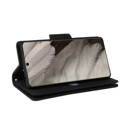 For Google Pixel 8 Rivet Buckle 9 Cards Three Fold Leather Phone Case(Black) by buy2fix