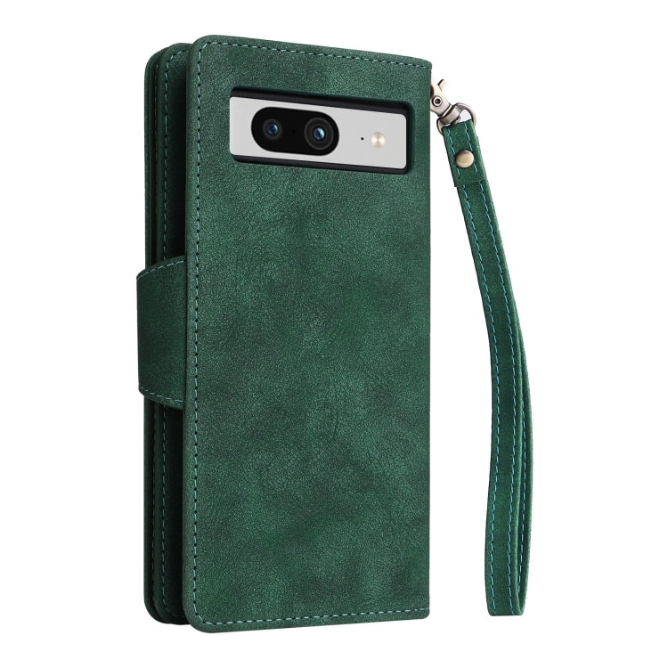 For Google Pixel 8 Rivet Buckle 9 Cards Three Fold Leather Phone Case(Green) by buy2fix