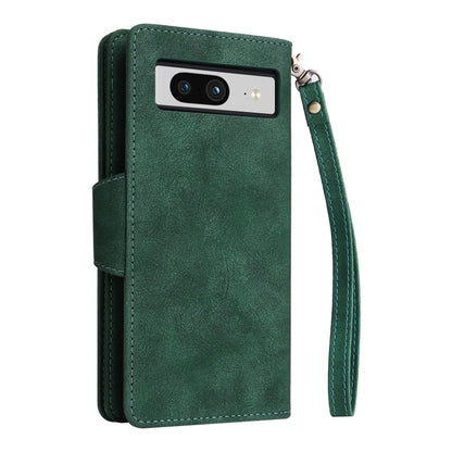 For Google Pixel 8 Rivet Buckle 9 Cards Three Fold Leather Phone Case(Green) by buy2fix