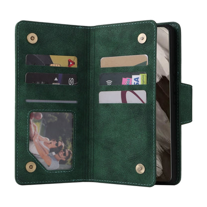 For Google Pixel 8 Rivet Buckle 9 Cards Three Fold Leather Phone Case(Green) by buy2fix