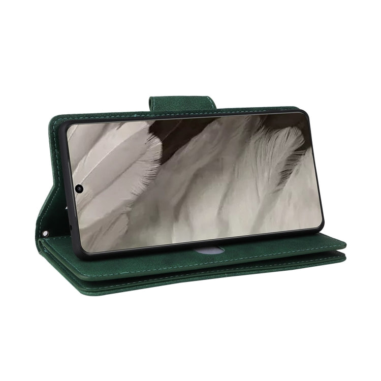 For Google Pixel 8 Rivet Buckle 9 Cards Three Fold Leather Phone Case(Green) by buy2fix