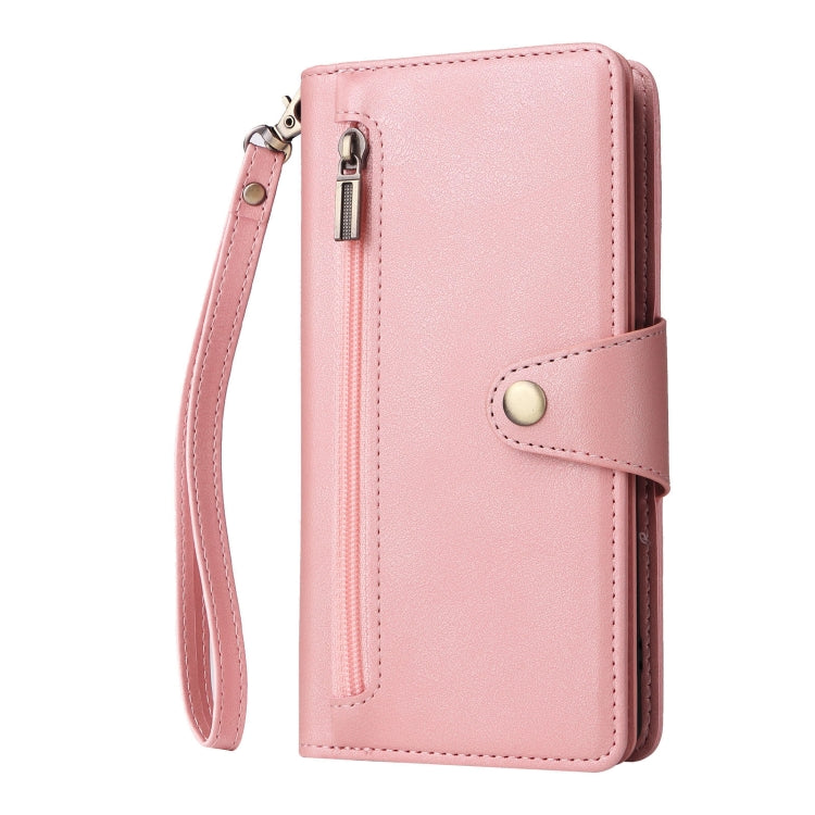 For Google Pixel 8 Pro Rivet Buckle 9 Cards Three Fold Leather Phone Case(Rose Gold) by buy2fix