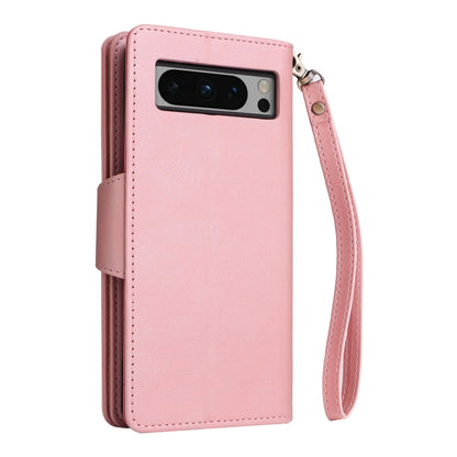 For Google Pixel 8 Pro Rivet Buckle 9 Cards Three Fold Leather Phone Case(Rose Gold) by buy2fix
