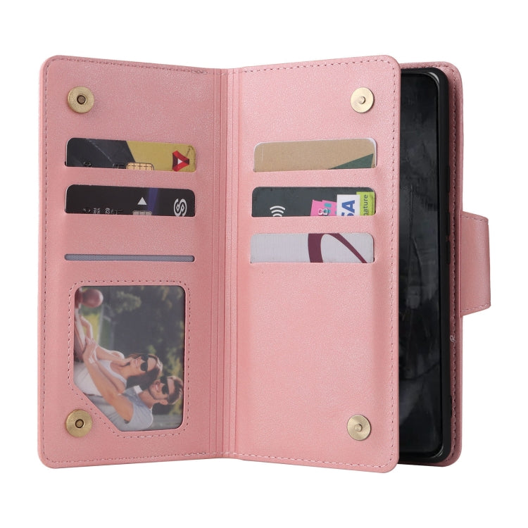 For Google Pixel 8 Pro Rivet Buckle 9 Cards Three Fold Leather Phone Case(Rose Gold) by buy2fix