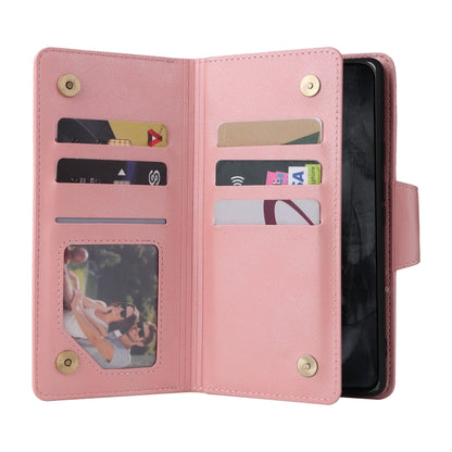 For Google Pixel 8 Pro Rivet Buckle 9 Cards Three Fold Leather Phone Case(Rose Gold) by buy2fix