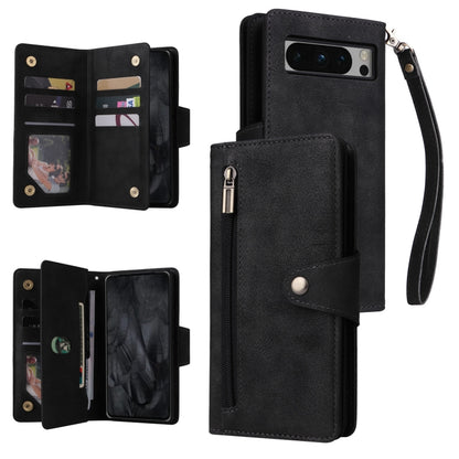 For Google Pixel 8 Pro Rivet Buckle 9 Cards Three Fold Leather Phone Case(Black) by buy2fix