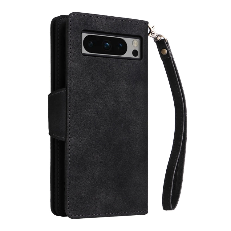 For Google Pixel 8 Pro Rivet Buckle 9 Cards Three Fold Leather Phone Case(Black) by buy2fix