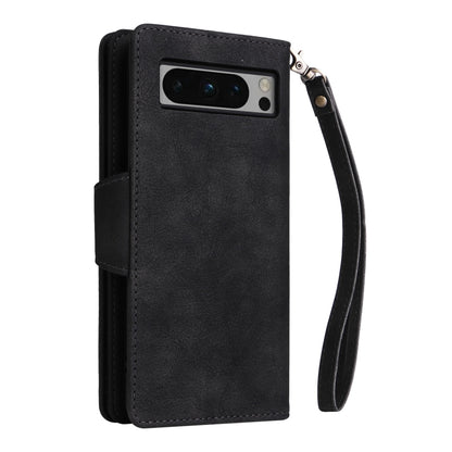 For Google Pixel 8 Pro Rivet Buckle 9 Cards Three Fold Leather Phone Case(Black) by buy2fix