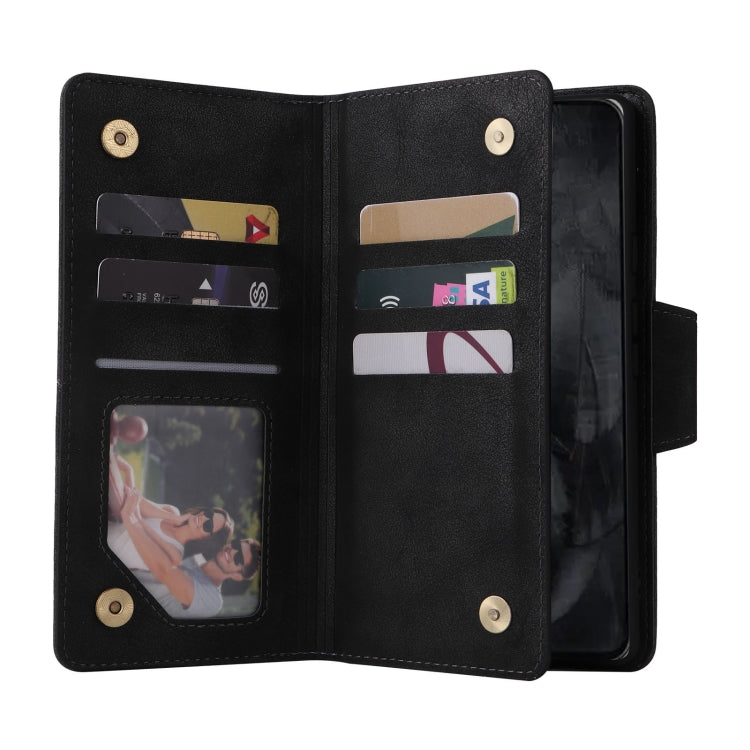 For Google Pixel 8 Pro Rivet Buckle 9 Cards Three Fold Leather Phone Case(Black) by buy2fix