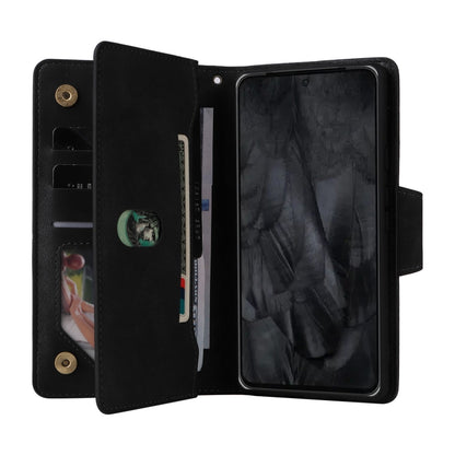 For Google Pixel 8 Pro Rivet Buckle 9 Cards Three Fold Leather Phone Case(Black) by buy2fix