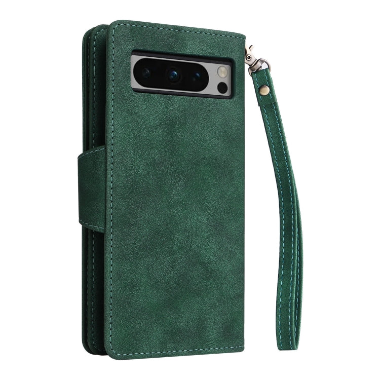 For Google Pixel 8 Pro Rivet Buckle 9 Cards Three Fold Leather Phone Case(Green) by buy2fix