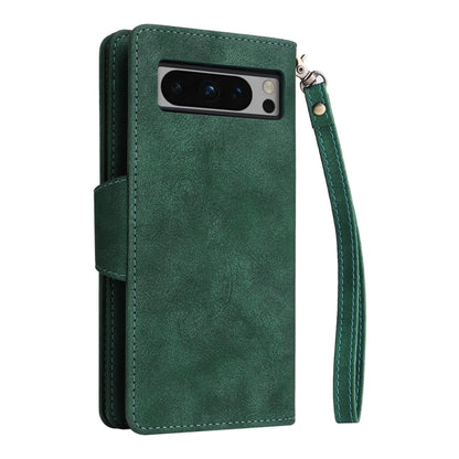 For Google Pixel 8 Pro Rivet Buckle 9 Cards Three Fold Leather Phone Case(Green) by buy2fix
