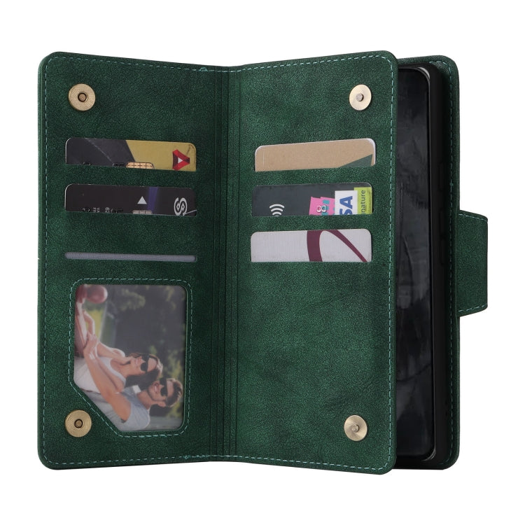 For Google Pixel 8 Pro Rivet Buckle 9 Cards Three Fold Leather Phone Case(Green) by buy2fix
