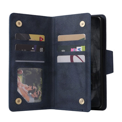 For Google Pixel 8 Pro Rivet Buckle 9 Cards Three Fold Leather Phone Case(Blue) by buy2fix