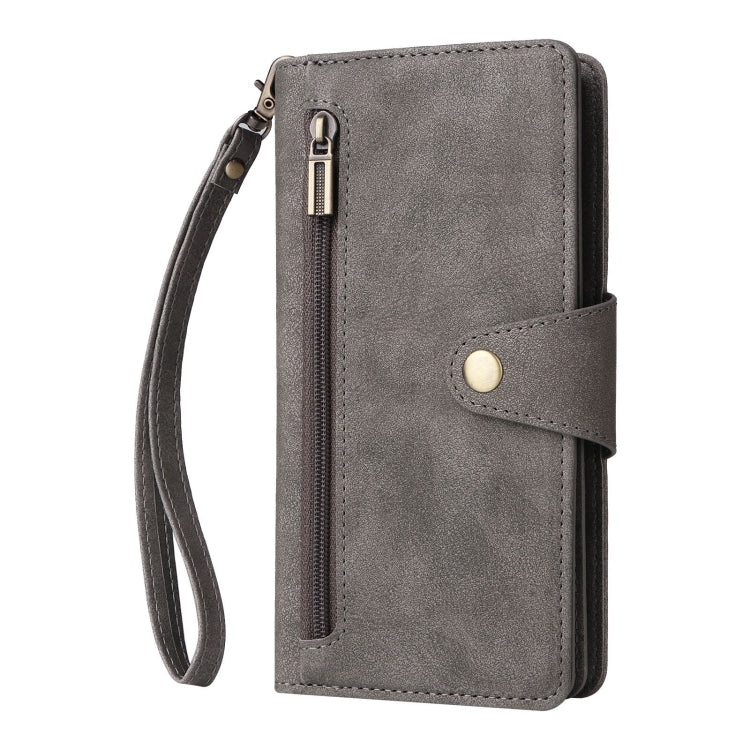 For Google Pixel 8 Pro Rivet Buckle 9 Cards Three Fold Leather Phone Case(Grey) by buy2fix