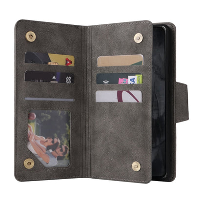 For Google Pixel 8 Pro Rivet Buckle 9 Cards Three Fold Leather Phone Case(Grey) by buy2fix