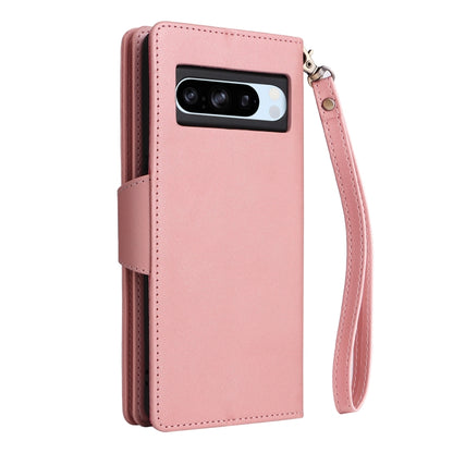 For Google Pixel 8a Rivet Buckle 9 Cards Three Fold Leather Phone Case(Rose Gold) by buy2fix