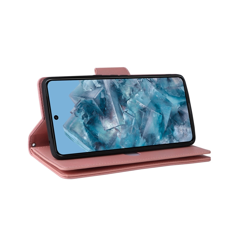 For Google Pixel 8a Rivet Buckle 9 Cards Three Fold Leather Phone Case(Rose Gold) by buy2fix