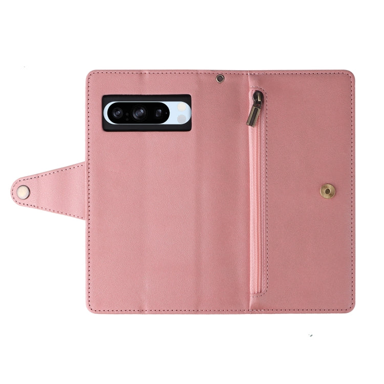 For Google Pixel 8a Rivet Buckle 9 Cards Three Fold Leather Phone Case(Rose Gold) by buy2fix