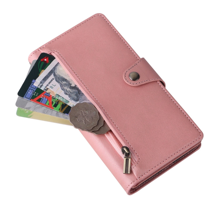 For Google Pixel 8a Rivet Buckle 9 Cards Three Fold Leather Phone Case(Rose Gold) by buy2fix