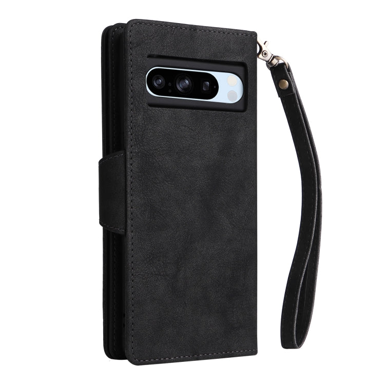 For Google Pixel 8a Rivet Buckle 9 Cards Three Fold Leather Phone Case(Black) by buy2fix