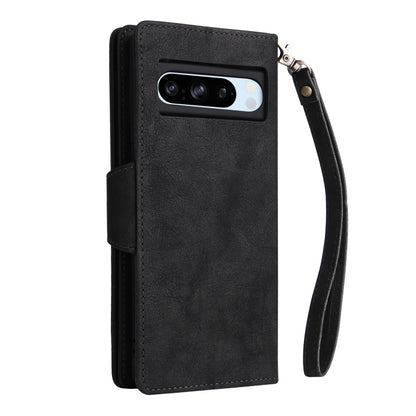 For Google Pixel 8a Rivet Buckle 9 Cards Three Fold Leather Phone Case(Black) by buy2fix