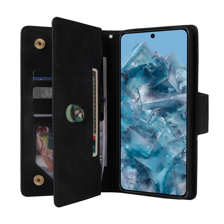 For Google Pixel 8a Rivet Buckle 9 Cards Three Fold Leather Phone Case(Black) by buy2fix