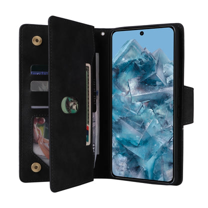 For Google Pixel 8a Rivet Buckle 9 Cards Three Fold Leather Phone Case(Black) by buy2fix