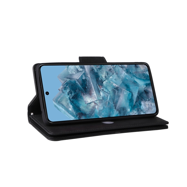 For Google Pixel 8a Rivet Buckle 9 Cards Three Fold Leather Phone Case(Black) by buy2fix