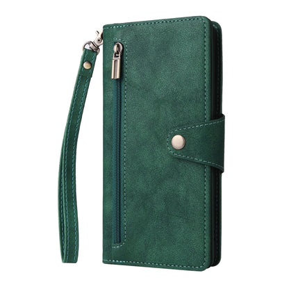 For Google Pixel 8a Rivet Buckle 9 Cards Three Fold Leather Phone Case(Green) by buy2fix