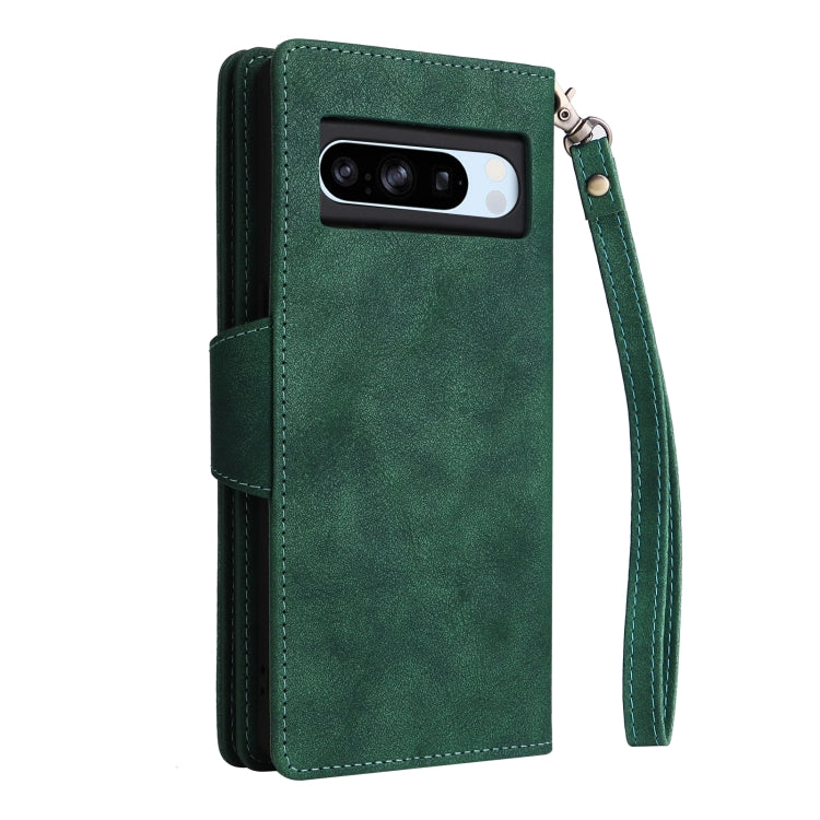 For Google Pixel 8a Rivet Buckle 9 Cards Three Fold Leather Phone Case(Green) by buy2fix