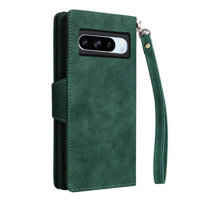 For Google Pixel 8a Rivet Buckle 9 Cards Three Fold Leather Phone Case(Green) by buy2fix