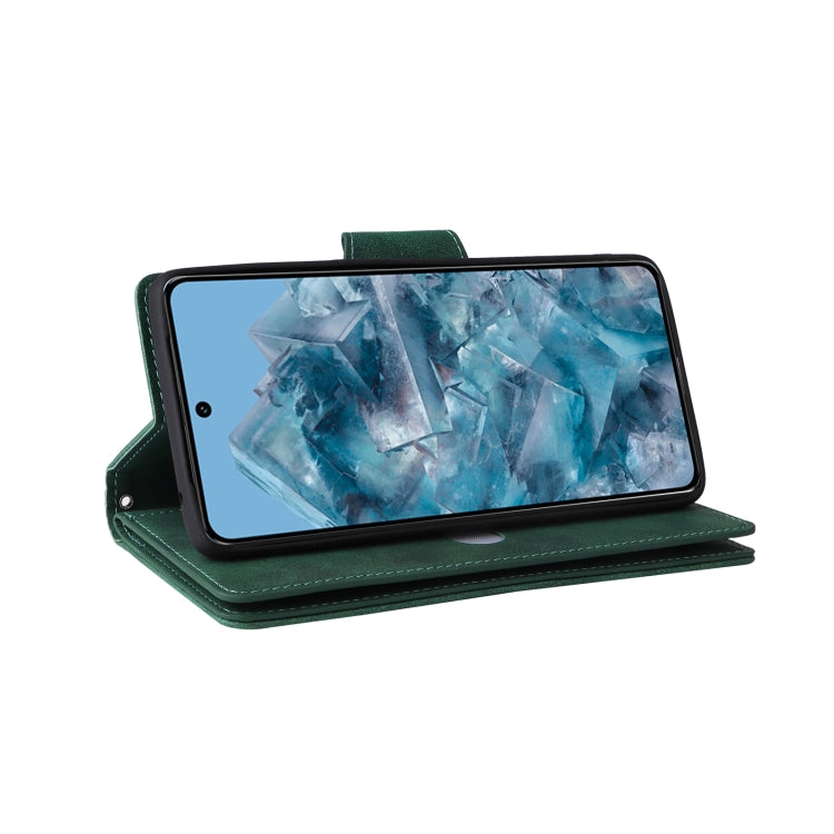 For Google Pixel 8a Rivet Buckle 9 Cards Three Fold Leather Phone Case(Green) by buy2fix