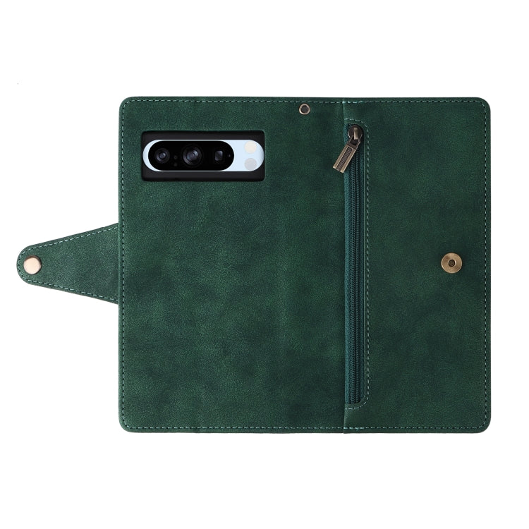 For Google Pixel 8a Rivet Buckle 9 Cards Three Fold Leather Phone Case(Green) by buy2fix