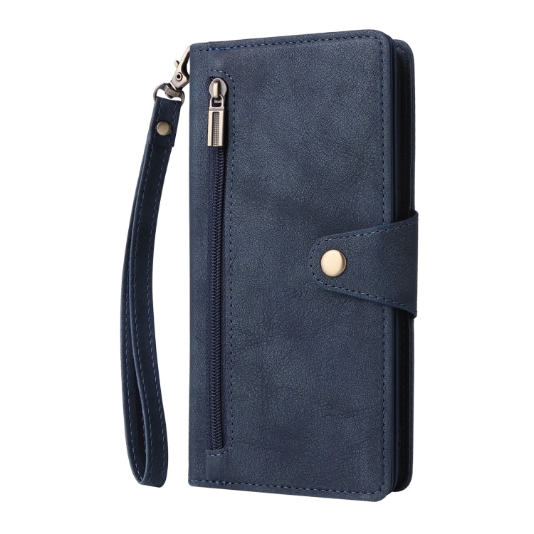 For Google Pixel 8a Rivet Buckle 9 Cards Three Fold Leather Phone Case(Blue) by buy2fix