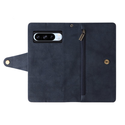 For Google Pixel 8a Rivet Buckle 9 Cards Three Fold Leather Phone Case(Blue) by buy2fix