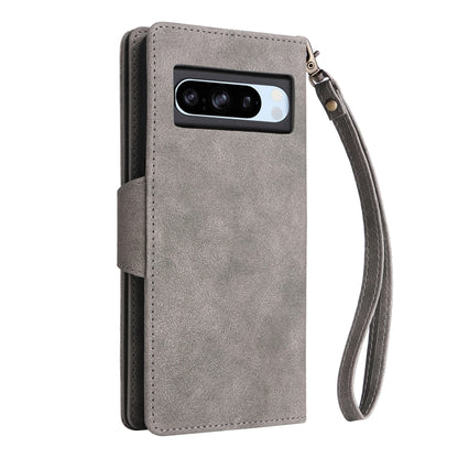 For Google Pixel 8a Rivet Buckle 9 Cards Three Fold Leather Phone Case(Grey) by buy2fix